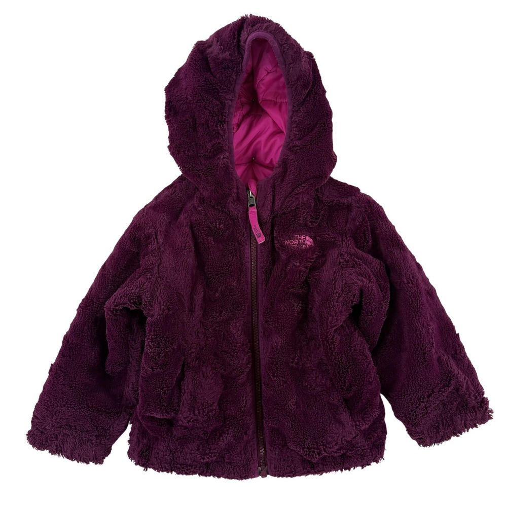 The North Face Reversible Jacket‎ Girls 2T Pink Fleece Puffer Hooded Zip Sherpa